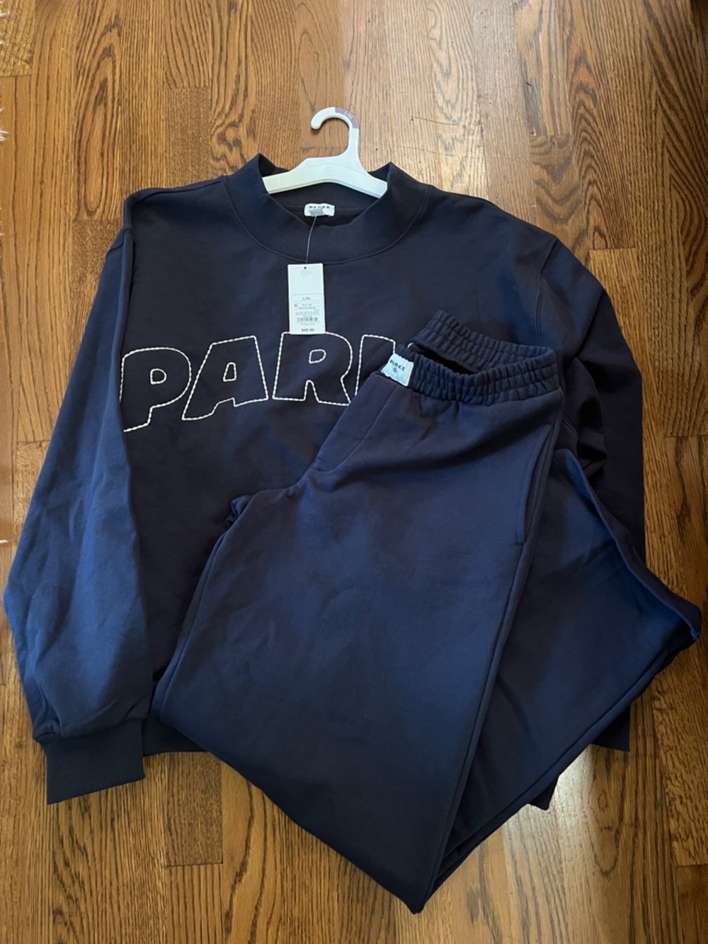 Parke x Target Navy Crewneck Sweatshirt and sweatpants with Embroidered Logo